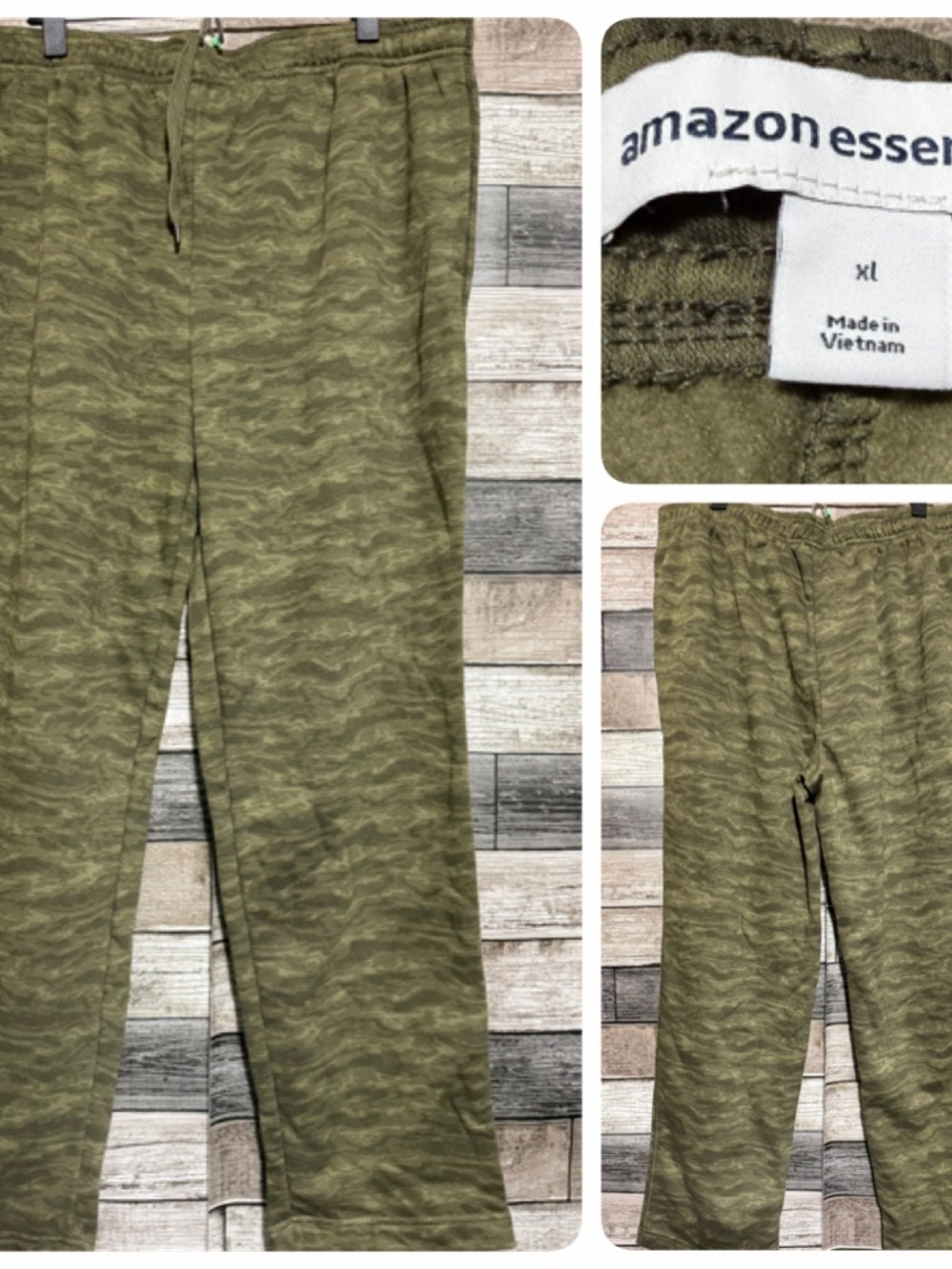 Amazon Essentials Camo Sweatpants Men’s XL Green Straight Leg Fleece (Inseam 30)